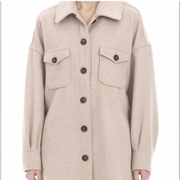 Avec Les Filles Women's Greyish Light Tan Button-Up Twill Shacket Jacket. S. - Picture 1 of 12